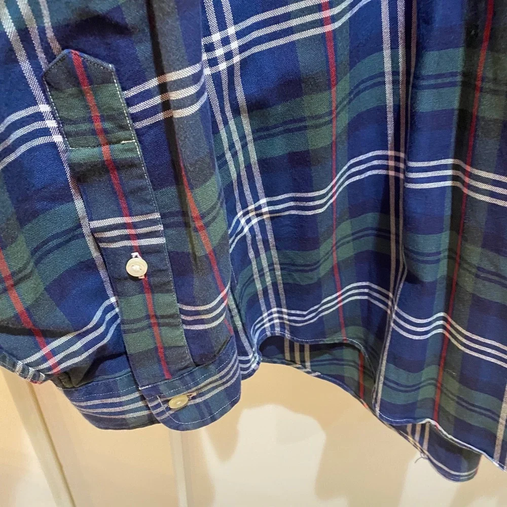 Ralph Lauren Mens XLT Plaid Button Down Shirt Navy Blue Green Long Sleeve Tall